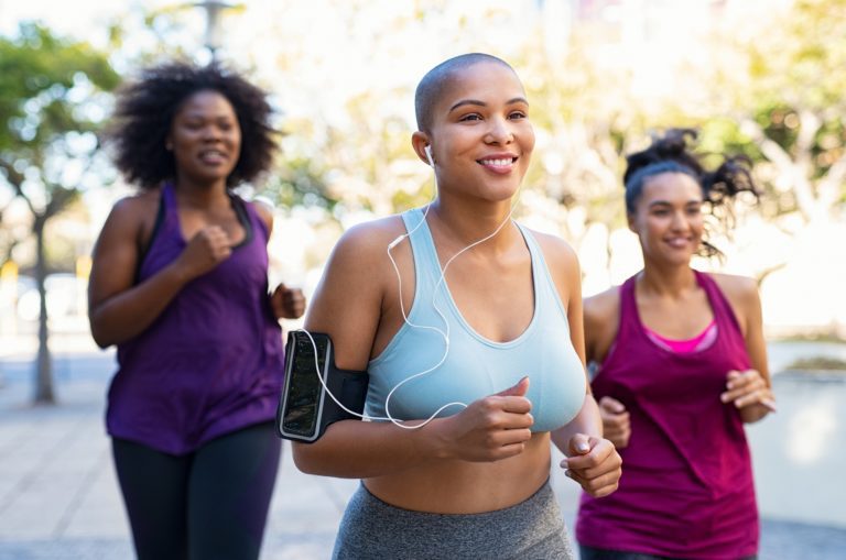 multiethnic group of women jogging