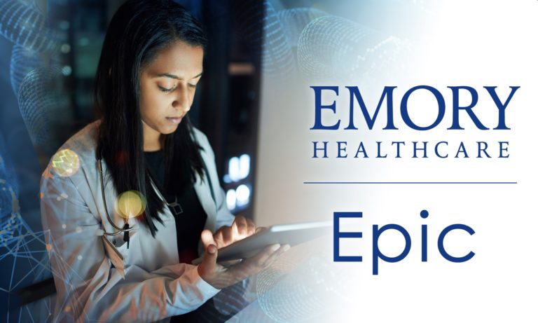 emory healthcare epic logo with image of physician on tablet