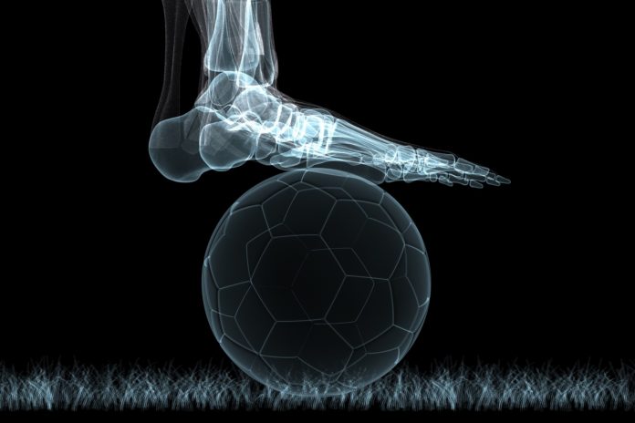 x-ray view of foot on soccer ball