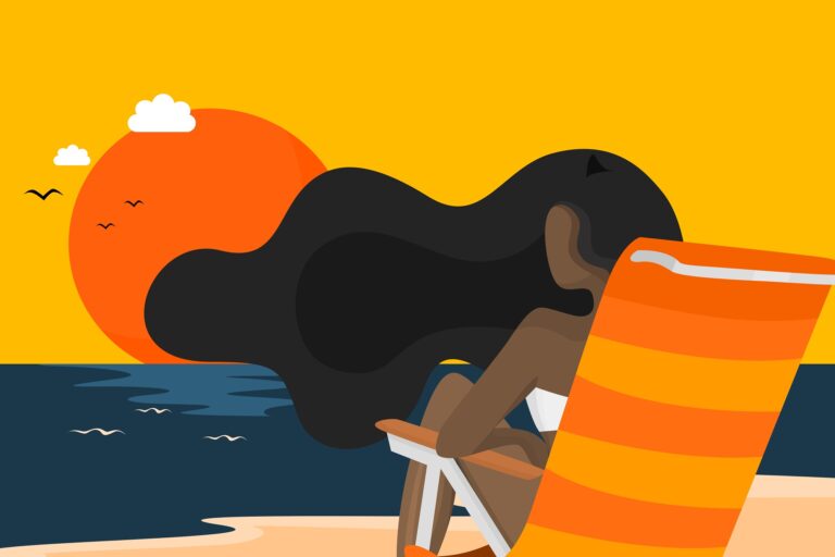 illustration of woman relaxing at beach