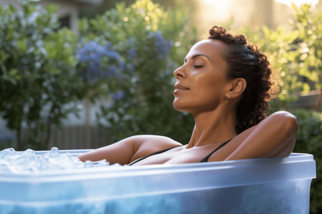 woman relaxing in ice bath