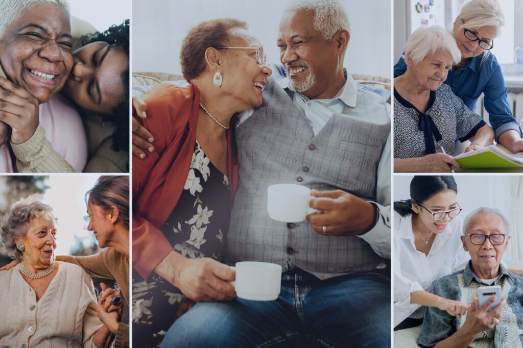 collage of people with dementia and their caregivers